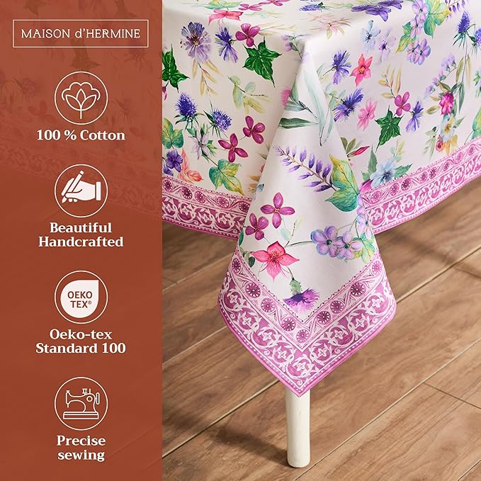Maison d' Hermine Table Cloth Rectangle Table 100% Cotton 70 x 108 Inches Tablecloth Reusable Decorative for Dining Room Farmhouse Home Valentines Day Decorations Spring Summer - Chardon