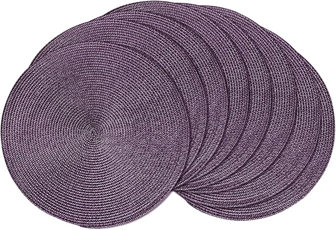 AHHFSMEI Round Braided Placemats 15 Inch Round Table Mats for Dining Tables Natural Woven Heat Resistant Place mats Set of 8 (Plum Purple)