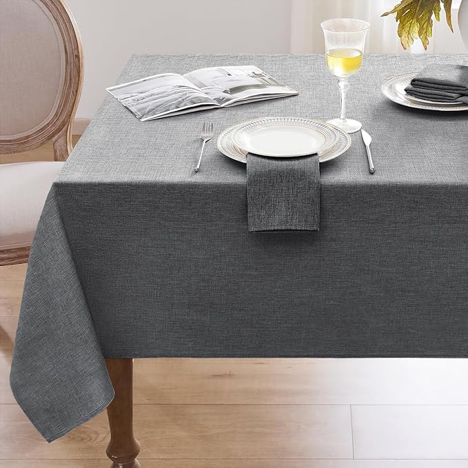 Softalker Outdoor Tablecloth 84x60 Inch Rectangle Dark Grey Table Cloths Linen Textured Stain and Wrinkle Resistant Modern Decorative Dining Table Cover for Spring, Summer, Tea Party, Birthday, Pinic