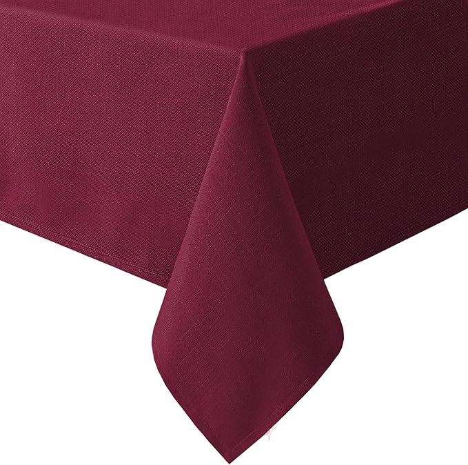 H.VERSAILTEX Linen Textured Table Cloths 60 x 120 Inch Premium Solid Tablecloth Spill-Proof Waterproof Table Cover for Dining Buffet Feature Extra Soft and Thick Fabric Wrinkle Free, Christmas Red