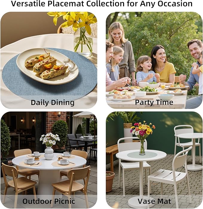 Round Wipeable Placemats Set of 4 – Faux Leather Round Table Mats, Waterproof & Washable Vinyl Placemats, Circle Design for Dining Table Decor– Warm Tan