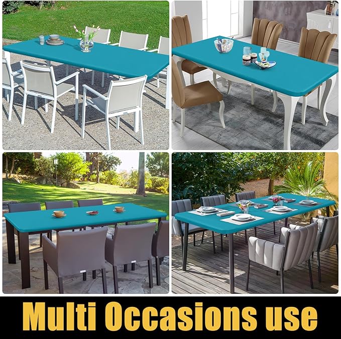 Smiry Rectangle Picnic Table Cloth, Waterproof Elastic Fitted Tablecloths for 8 Foot Tables, Washable Polyester Table Cover for Camping, Indoor and Outdoor (Teal, 30"x96")