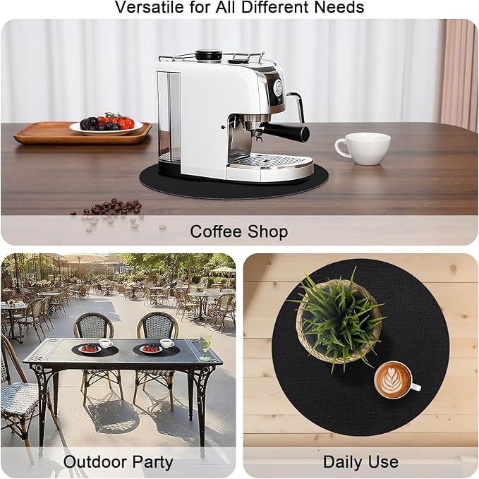 Myir JUN Round Placemats Dual Sided, Faux Leather Place Mats Set of 4 Indoor Placemats for Dining Table Outdoor Placemats Non-Slip Washable Table Mats (Set of 8, Cream Black)
