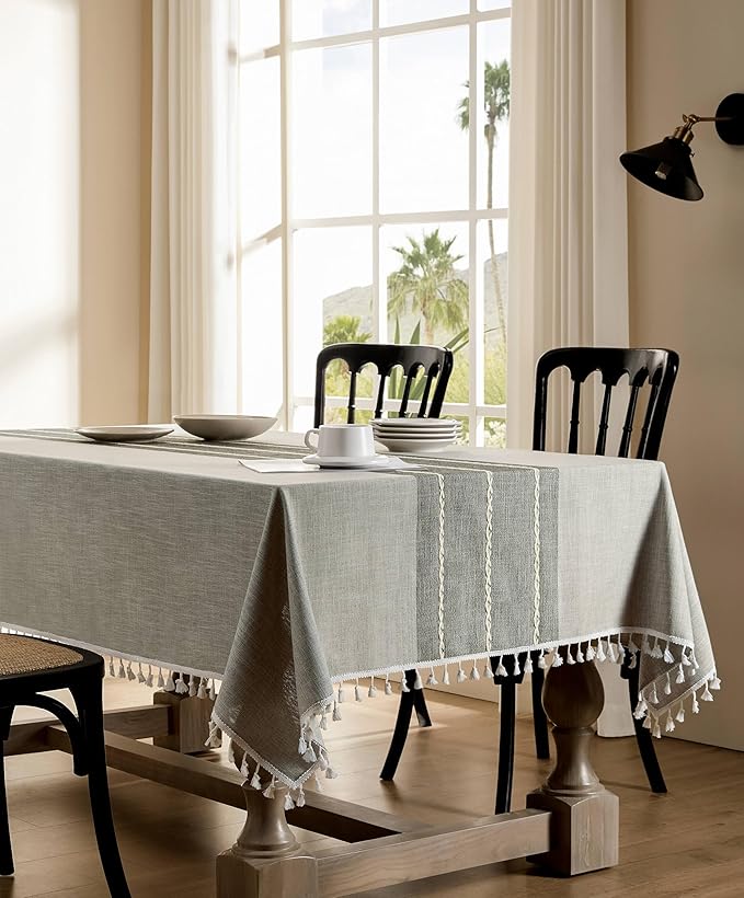 ZeeMart Contrast Linen Table Cloth Square Table Cloths 60x60 Inch Grey, Farmhouse Style Heavy Weight Grey Tablecloth, Water Resistant Burlap Tablecloths