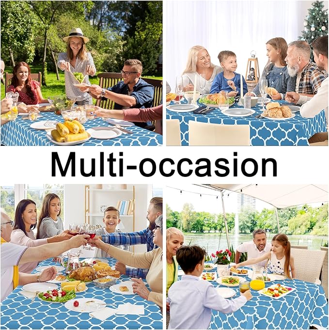 Smiry Rectangle Table Cloth, Waterproof Vinyl Tablecloth with Flannel Backing for Rectangle Tables, Wipeable Spillproof Plastic Tablecloths for Dining, Camping and Indoor (54"x78", Light Blue)