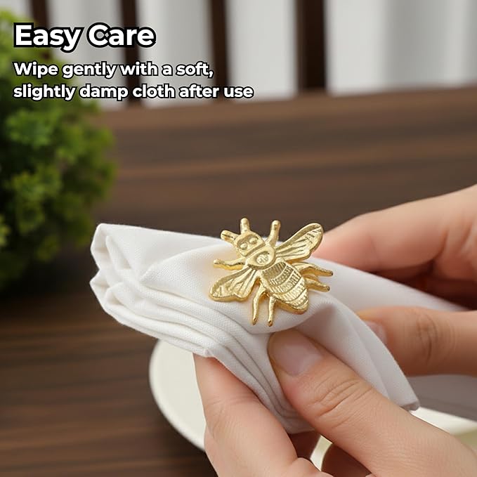 ALPHA Living HOME Decorative Bee Napkin Rings - 12 Pcs Premium Metal Napkin Rings Table Decor Napkin Ring, Dining Cloth Napkin Holder for Wedding, Party, Christmas, Everyday Dining (Gold)