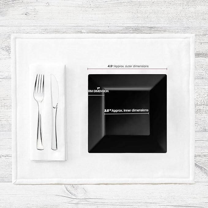 Smarty Had A Party 240 Small Disposable Plastic Plates, Heavy Duty Black 4.5" Pastry Square Plates, Bulk Party Supplies for All Occasions