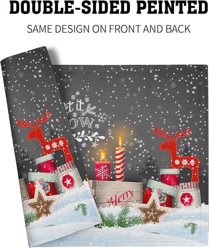 Giwawa Christmas Gnome Placemats, Xmas Elf Reindeer Place Mat for Kitchen Dining, Winter Snowflakes Non-Slip Washable Table Mats for Tabletop Holiday Camping Decor, Set of 4, 12"x18"