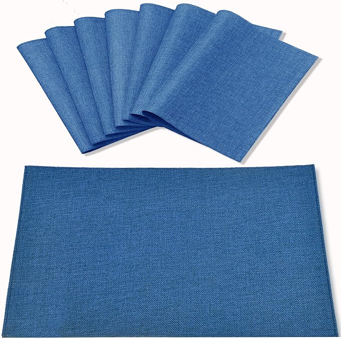 Cloth Navy Blue Placemats Set of 8, Linen Type Fabric Placemats Machine Washable Heat Resistant Placemats Polyester Place Mats for Halloween, Thanksgiving and Christmas Dining Table (Navy Blue)