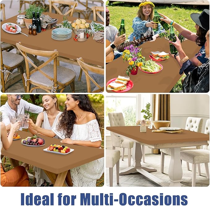 Spandex 4 Foot Rectangle Table Cloth 2 Pack, Elastic Fitted Tablecloths for Picnic, Stretch Washable Patio Table Cover for Outdoor, Camping, Banquet and Parties (Brown, 30"x48")