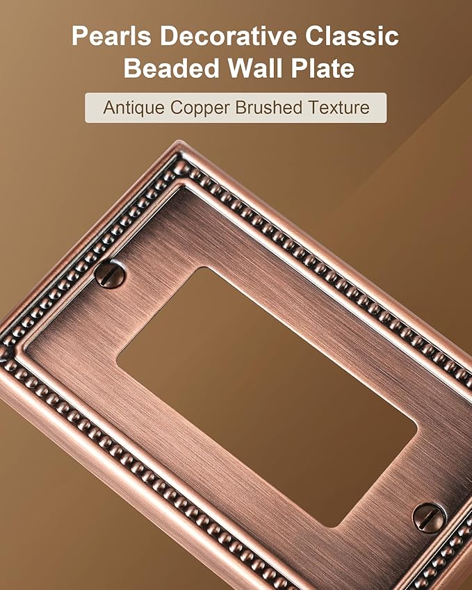 6-Pack Decorator Outlet Cover Plate, Decorative Switch Plates and Outlet Covers, Antique Copper Metal Wall Plates for Electrical Outlets, Receptacle, GFCI Outlet, Dimmer Switch