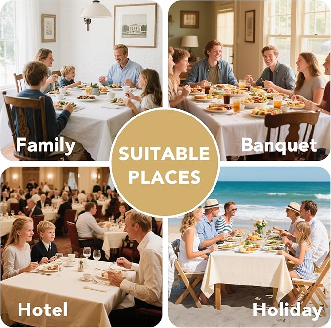 H.VERSAILTEX Linen Table Cloths Rectangle 60 x 84 Inch Premium Tablecloth Spill-Proof Waterproof Table Cover for Dining Buffet Feature Extra Soft and Thick Fabric Wrinkle Free, White