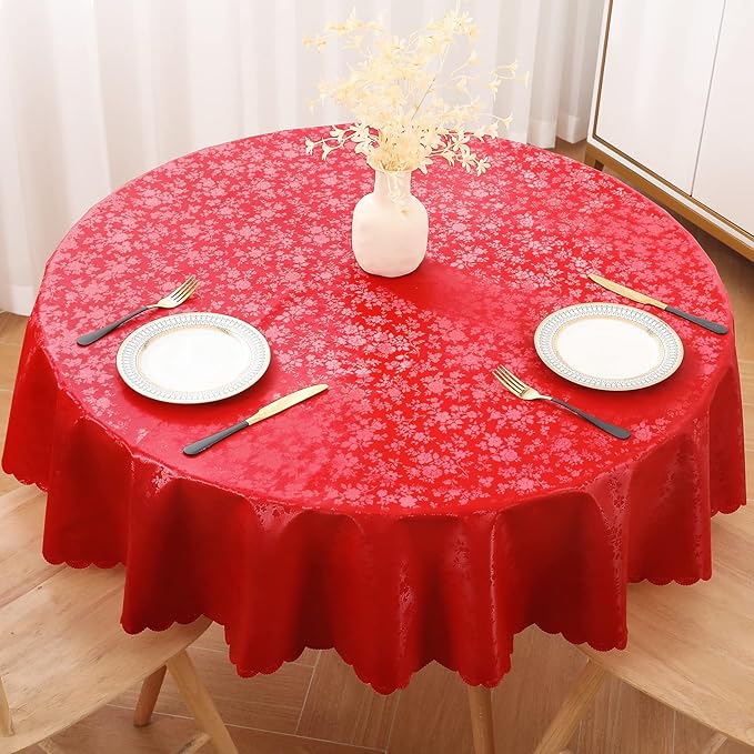 Smiry Round Table Cloth, Waterproof Heavy Duty Vinyl Tablecloths, Wipeable Washable Table Cover for Christmas, Kitchen and Dining Room (Red, 60" Round)