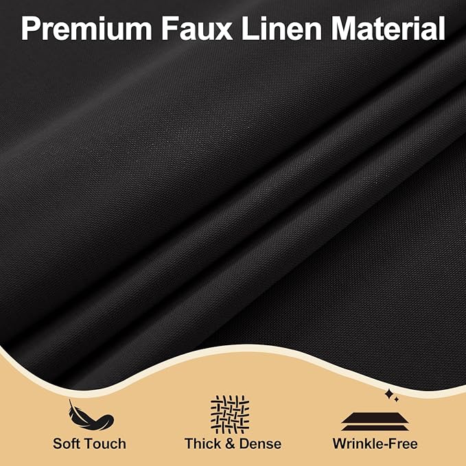 JIUZHEN Round Tablecloth Linen Textured Wrinkle Stain Resistant Farmhouse Table Cloth Decorative Fabric for Kitchen, Dining, Party, Wedding,Outdoor Use,45 Inch Round,Black