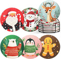 Christmas Coasters with Metal Holder Vintage Santa Drink Coasters Coasters Round Absorbent Ceramic Stone Coaster for Home Kitchen Table Decor Set of 6