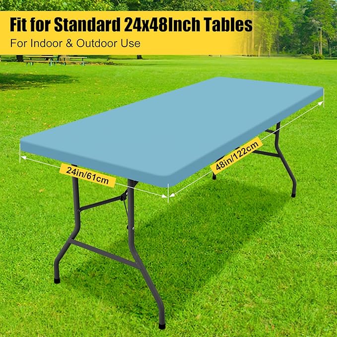 Smiry Rectangle Tablecloth, Elastic Fitted Flannel Backed Vinyl Tablecloths for 4ft Folding Tables, Waterproof Wipeable Table Covers for Indoor, Outdoor, Picnic and Camping (Aqua,24"x48")