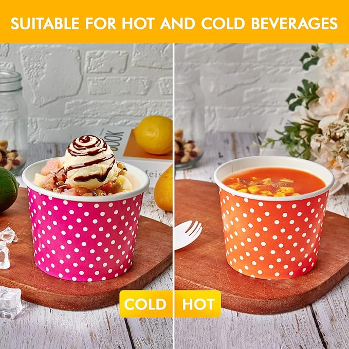 LITOPAK 120 Pack 16 oz Ice Cream Cups, Disposable Dessert Cups for Cold or Hot Food, Coloured Paper Dessert Bowls for Soups, Sundaes, and Ice Cream