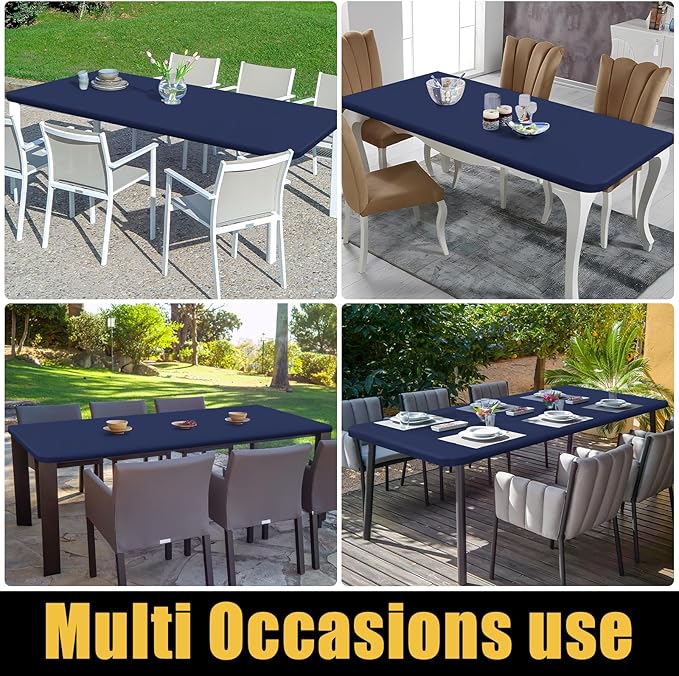 Smiry Rectangle Picnic Table Cloth, Waterproof Elastic Fitted Tablecloths for 6 Foot Tables, Washable Polyester Table Cover for Camping, Indoor and Outdoor (Navy, 36"x72")