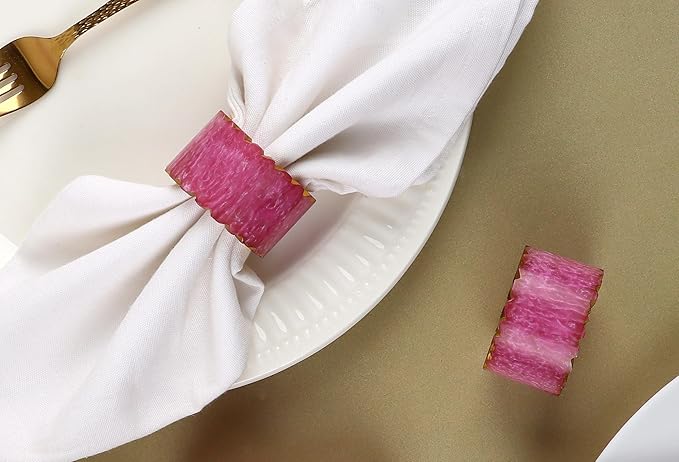 ALPHA Living HOME Napkin Rings Set of 12 - Handmade Epoxy Resin Napkin Holders | Elegant Table Decor for Dining, Weddings & Parties | Durable & Stylish Farmhouse Napkin Rings (Pink Gold)