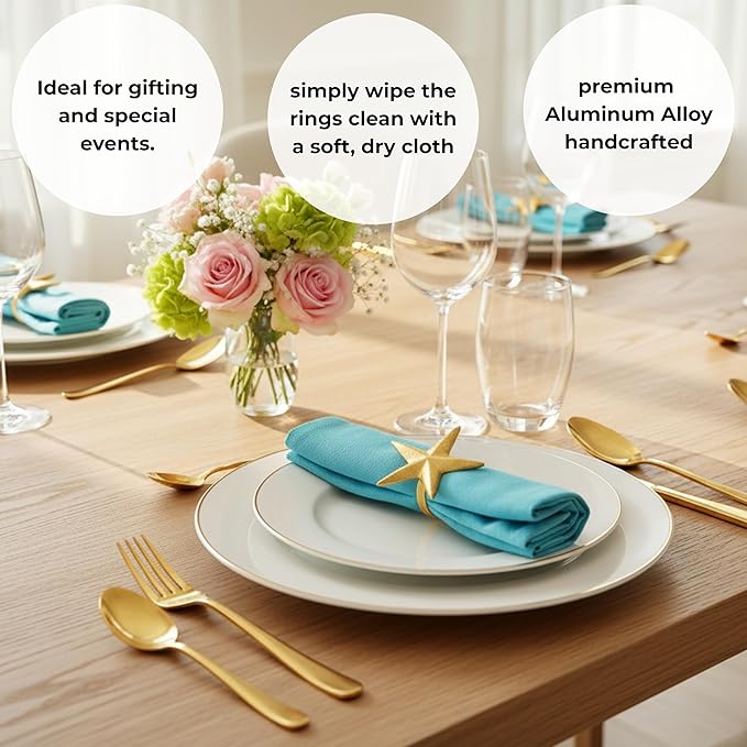ALPHA Living HOME Napkin Rings Set of 12, Star Shaped Napkin Holder, Metal Serviette Rings, Gold Napkin Rings, Farmhouse Table Accessories for Dining Table, Weddings, Parties & Home Décor, Durable