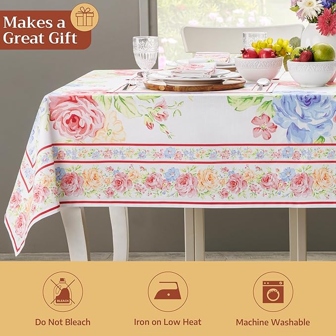 Maison d' Hermine Table Cloth Square Table 100% Cotton 54 x 54 Inches Tablecloth Reusable Decorative for Dining Room Farmhouse Home Valentines Day Decorations Spring Summer - Vintage Floral