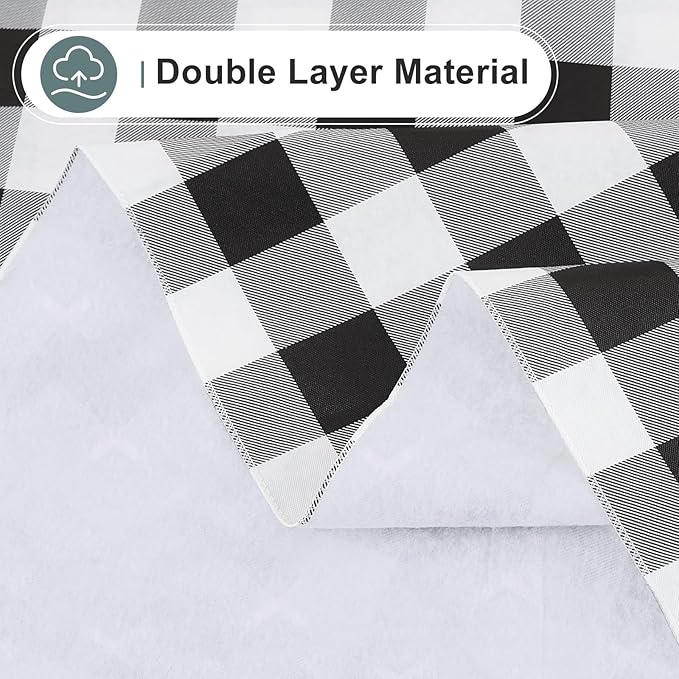 misaya Rectangle Waterproof Vinyl Table Cloth, Buffalo Flannel Backed Tablecloth, Wipeable Plastic Table Cover for Christmas (70" x 108", Black and White)