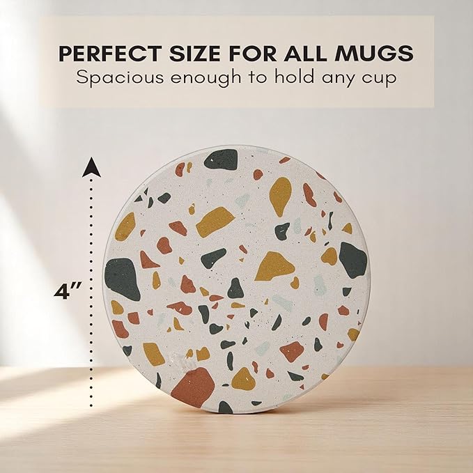 Absorbent Terrazzo Drink Coasters with Holder, Set of 6 Ceramic Stone Coasters for Drinks, Water-Absorbing Coffee Coasters for Coffee Table Decor (Sunset)