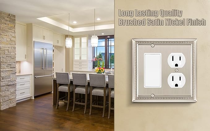 Henne Bery Sunken Pearls Heavy Duty Decorative Wall Plate Switch Plate Outlet Cover (Decorator/Duplex, Satin Nickel)