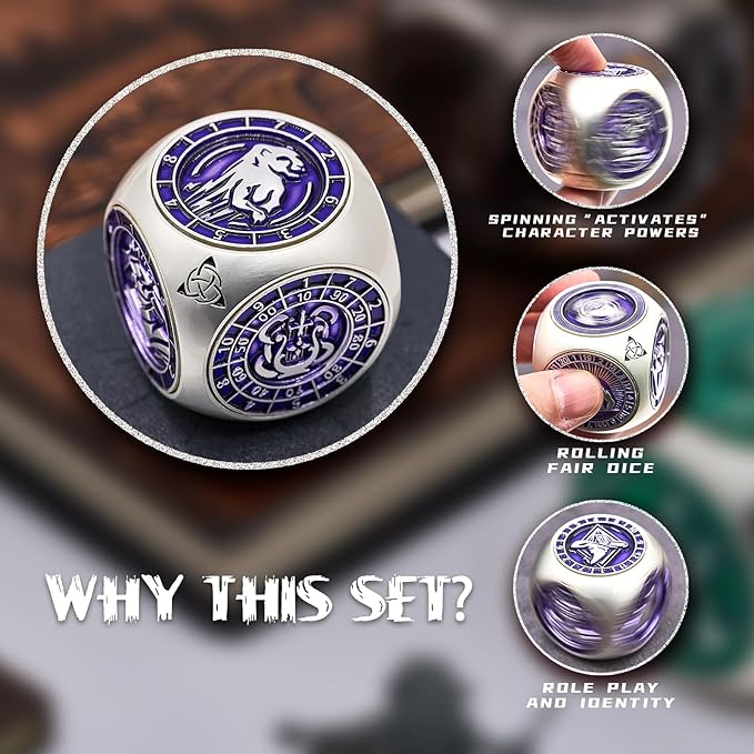 7-in-1 Spinner DND Dice Set,Metal Polyhedral Dice Set Gift for Dungeon Masters & Players (Matte Purple)