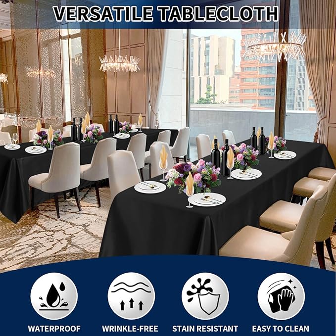 PureFit 8 Pack Rectangle Black Table Cloths 60 x 102 Inch for 6Ft Tables, Stain and Wrinkle Resistant Table Linens for Home Use, Wedding, Party, Banquet and Camping