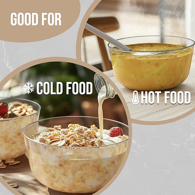 Trendables 24 oz Plastic Bowls Set - Fancy Serving Bowls - Perfect for Ice Cream, Salad, Candy - Disposable (10, Clear Silver Rimmed)