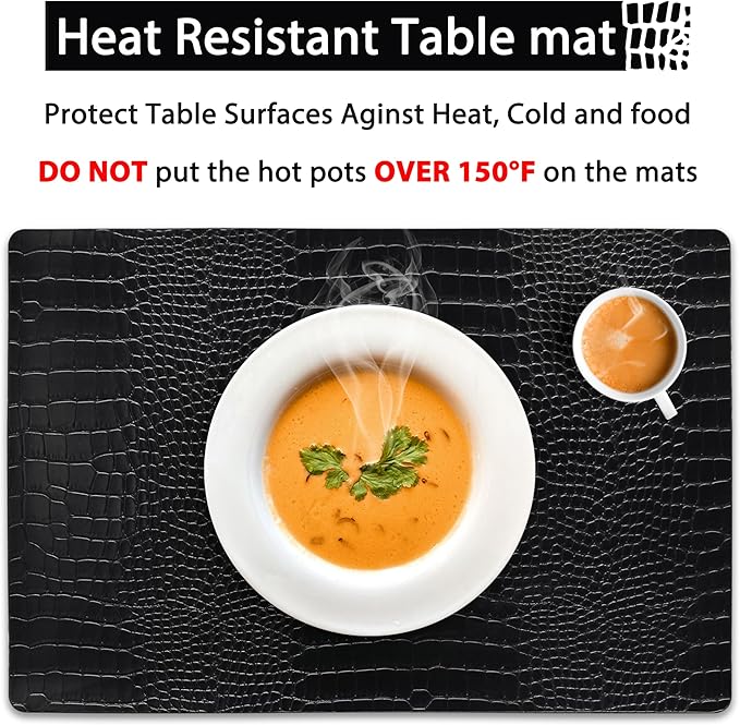 Set of 6 Faux Leather Placemats, PU Table Mats, Waterproof, Stain Resistant, Heat Resistant, Easy to Clean for Kitchen Dining Table,Conference Table