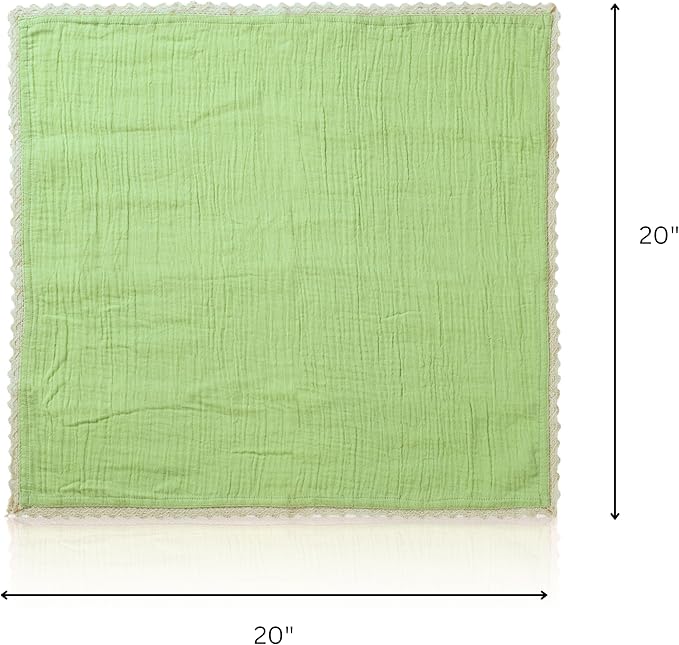 Fingercraft Dinner Cloth Napkin Cotton Muslin Double Gauze 4 Pack with Classic Lace for Everyday Use, Wedding, Party, Christmas, Easter Napkins Cloth are Pre Shrunk and Good Absorbency Lettuce Green