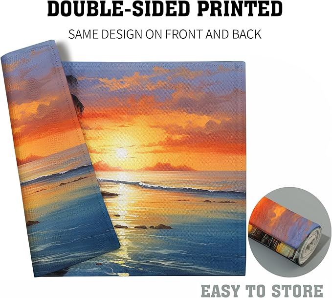 Beach Placemats Set of 4 - Palm Tree Place Mat 12x18 Inch Summer Sunset Placemats Sea Ocean Table Mat for Party Kitchen Dining Home Holiday Party Decor