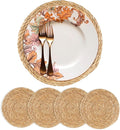 Round Woven Placemats 13 inch Set of 4 - Boho Rattan Placemats Natural Water Hyacinth Placemat, Farmhouse Weave Place Mats, Rustic Braided Wicker Table Mats for Dining Table,Home,Wedding