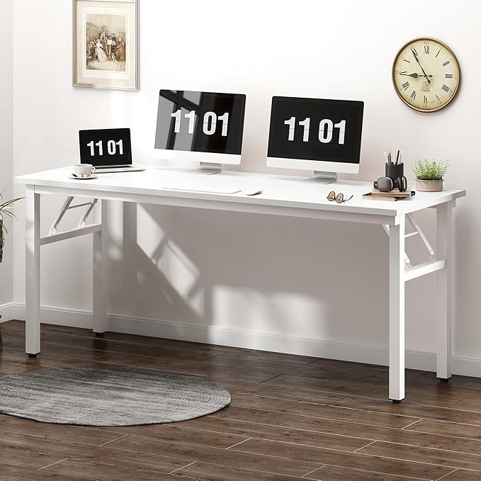 Need Folding Computer Desk, Large 60 inches Folding Table for Home Office, No Install Needed Foldable Writing Table Desk, White