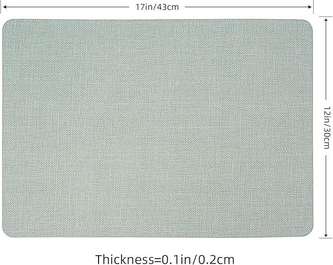 Heat Resistant Placemats Set of 6, 17x12in Waterproof Wipeable Faux Leather Non Slip Table Mats, Easy to Clean, Stain Resistant, for Kitchen Dining Room– Sage Green