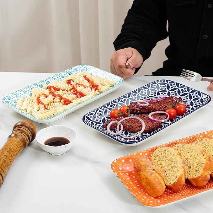 LEHAHA Ceramic Serving Platter, 12 x 7 inch Serving Trays for Party, Rectangular Serving Trays for Entertaining, Excellent Trays for Serving Food,Fruit,Cakes,Appetizers-Set of 4