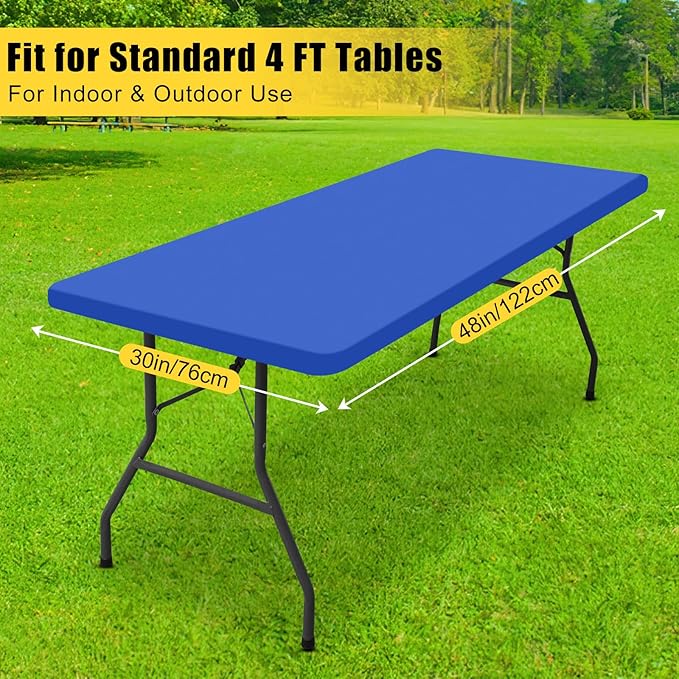 Smiry Rectangle Tablecloth, Elastic Fitted Flannel Backed Vinyl Tablecloths for 4ft Folding Tables, Waterproof Wipeable Table Covers for Indoor, Outdoor, Picnic and Camping (Blue, 30"x48")