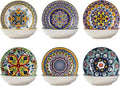 10 OZ Small Snack Bowls/Dishes Set of 6 - Ceramic Colorful Bowls for Side Dishes, Ice Cream, Dessert, Appetizers, Dips and Sauces, Dishwasher & Microwave Safe - Bohemian Style