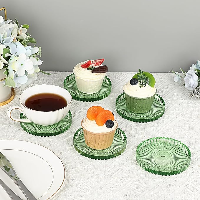JUXYES 5 Pack Clear Green Crystal Coasters Round Cup Mat, Glass Coasters for Drinks Coffee Tea Wine, Decorative Wine Bottle Coaster, Crystal Drink Coasters for Restaurant bar Kitchen Dining Table