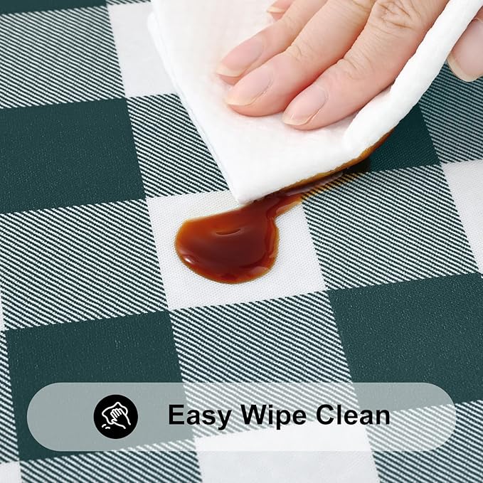 Smiry Rectangle Picnic Table Cloth, Elastic Waterproof Fitted Vinyl Tablecloths, Flannel Backed Buffalo Plaid Table Covers for Dining, Camping, Outdoor (Hunter Green and White, 24" x 48")
