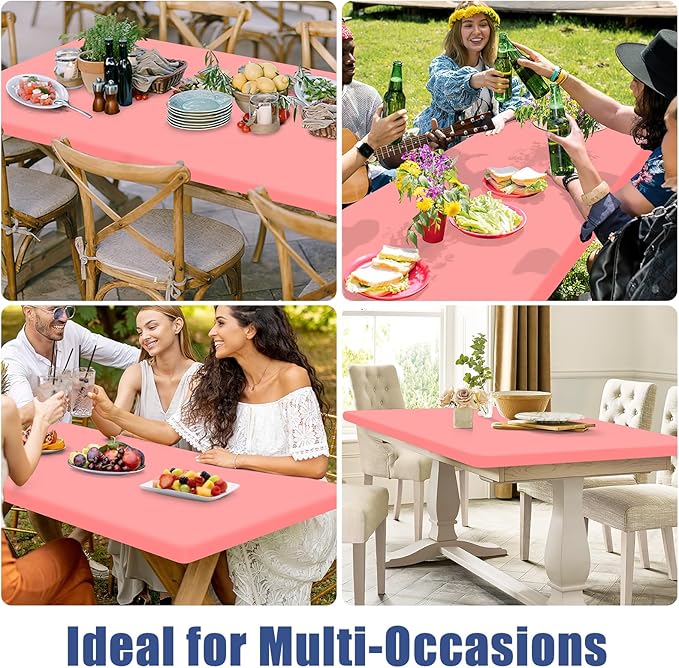 Spandex 4 Foot Rectangle Table Cloth 2 Pack, Elastic Fitted Tablecloths for Picnic, Stretch Washable Patio Table Cover for Outdoor, Camping, Banquet and Parties (Coral Red, 24"x48")