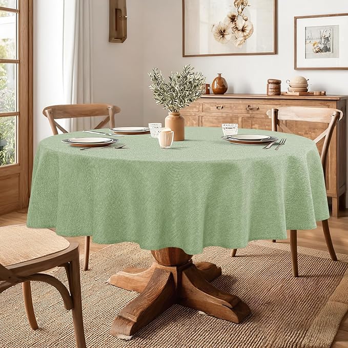 JIUZHEN Round Textured Table Cloth Linen Wrinkle Free Stain Resistant Farmhouse Decorative Circular Tablecloth for Kitchen, Dining, Party, Wedding, Outdoor Use (45 Inch Round,Sage Green)
