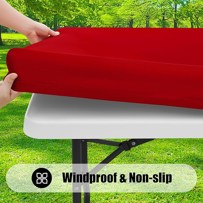 Smiry Rectangle Picnic Table Cloth, Waterproof Elastic Fitted Tablecloths for 4 Foot Tables, Washable Polyester Table Cover for Camping, Indoor and Outdoor (Red, 30"x48")