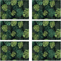 Tropical Leaves Placemats Set of 6, Linen Washable for Christmas, Thanksgiving, Party, and Daily Dining, Decorative Table Mats for 4-6 Person Table