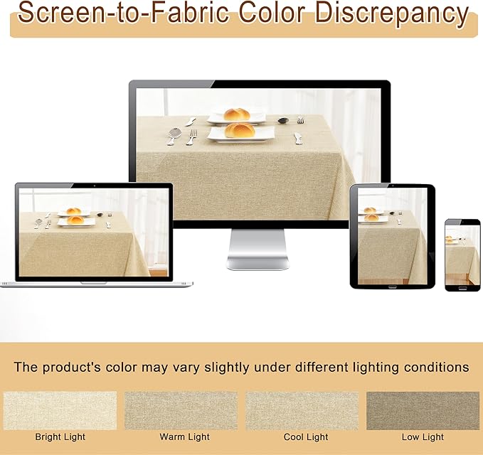 JIUZHEN Rectangle Table Cloth Faux Linen Farmhouse Tablecloth, Wrinkle and Stain Resistant Decorative Fabric Rectangular Spring Table Cover for Dining/Party/Birthday/Wedding, Beige, 54 x 80 Inch