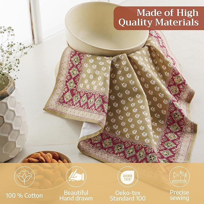 Maison d' Hermine Cloth Napkins Set of 4 100% Cotton Everyday Reusable Square Napkins Cloth Washable Dinner Party Wedding Restaurant Valentines Day Decorations Spring/Summer (Manosque, 18" x 18")
