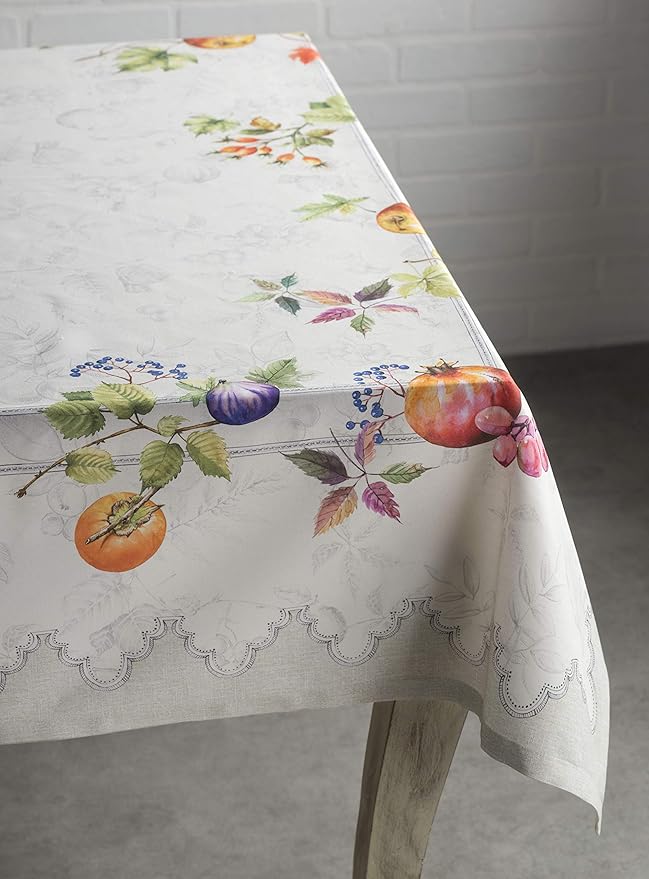 Maison d' Hermine Table Cloth Rectangle Table 100% Cotton 60 x 108 Inches Fall Tablecloth Reusable Everyday Use for Thanksgiving Christmas Decorations Dining Farmhouse Party (Fruit D'Hiver)
