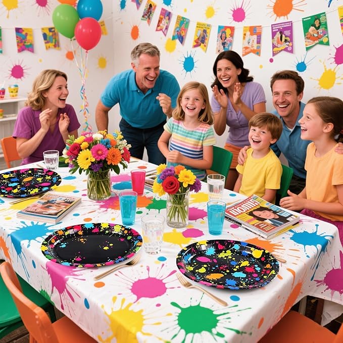 Grencian 50Pcs Neon Party Supplies 10" X 12" Large Heavy Duty Neon Glow Oval Paper Plates Colorful Graffiti Birthday Decorations for Baby Shower Birthday Glow in the Dark Theme Parties